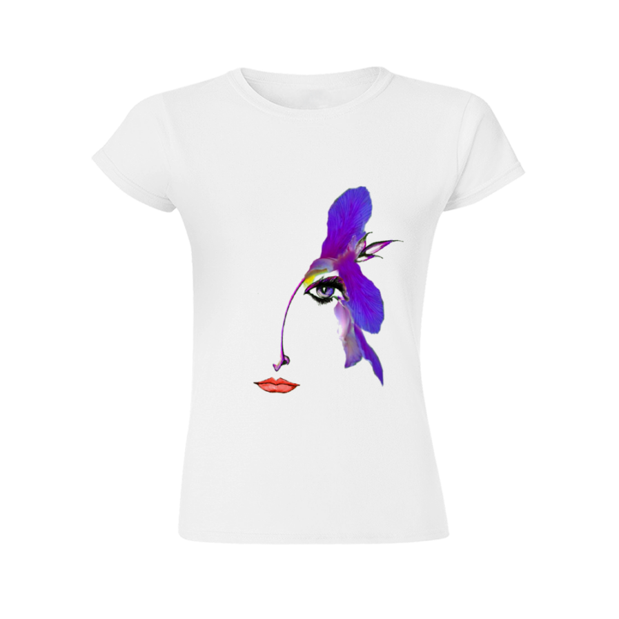 Domingo Angel Face Women’s T-shirt w text: The Devil Made Me Buy This Angel Shirt