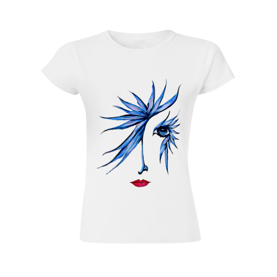 Domingo Angel Face Women’s T-shirt w text: Some Days Even The Devil Sits Back And Admires My Work