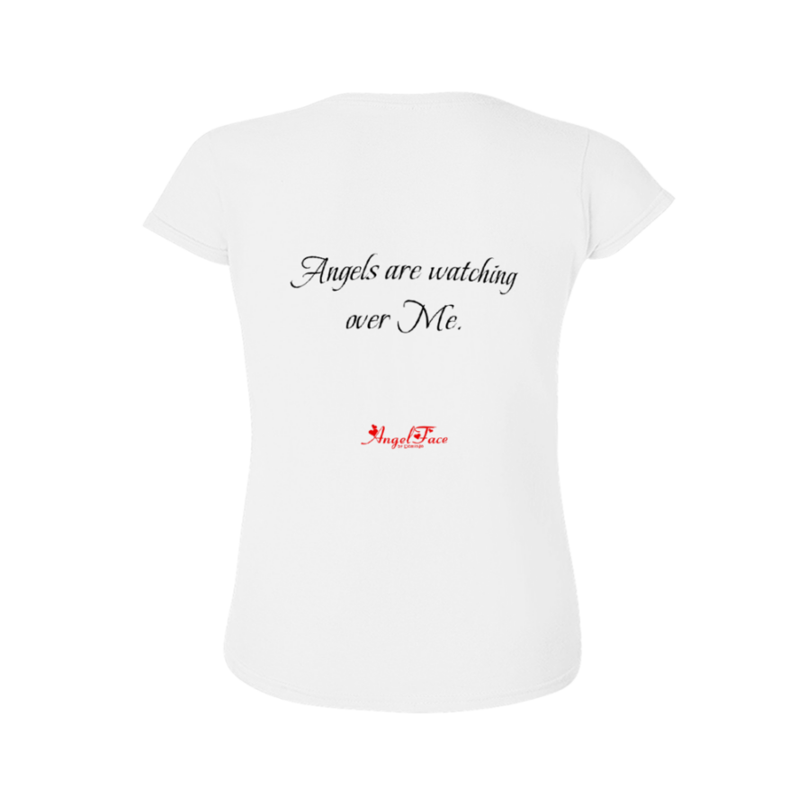 Domingo Angel Face Women’s T-shirt w text: Angels Are Watching Over Me - Image 3
