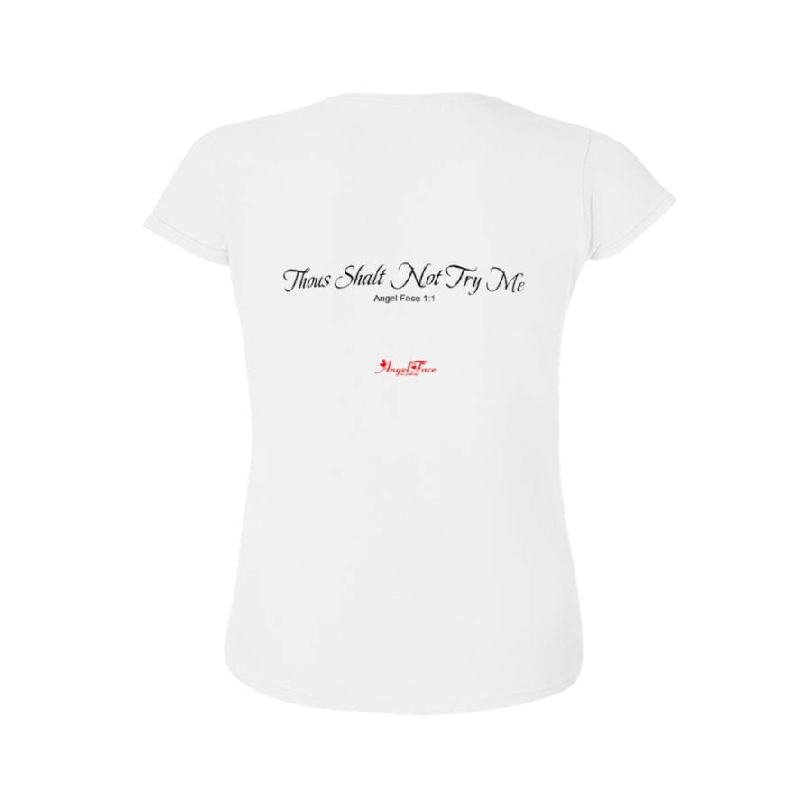 Domingo Angel Face Women’s T-shirt w text: Thou Shall Not Try Me – Angel Face 1:2 - Image 2