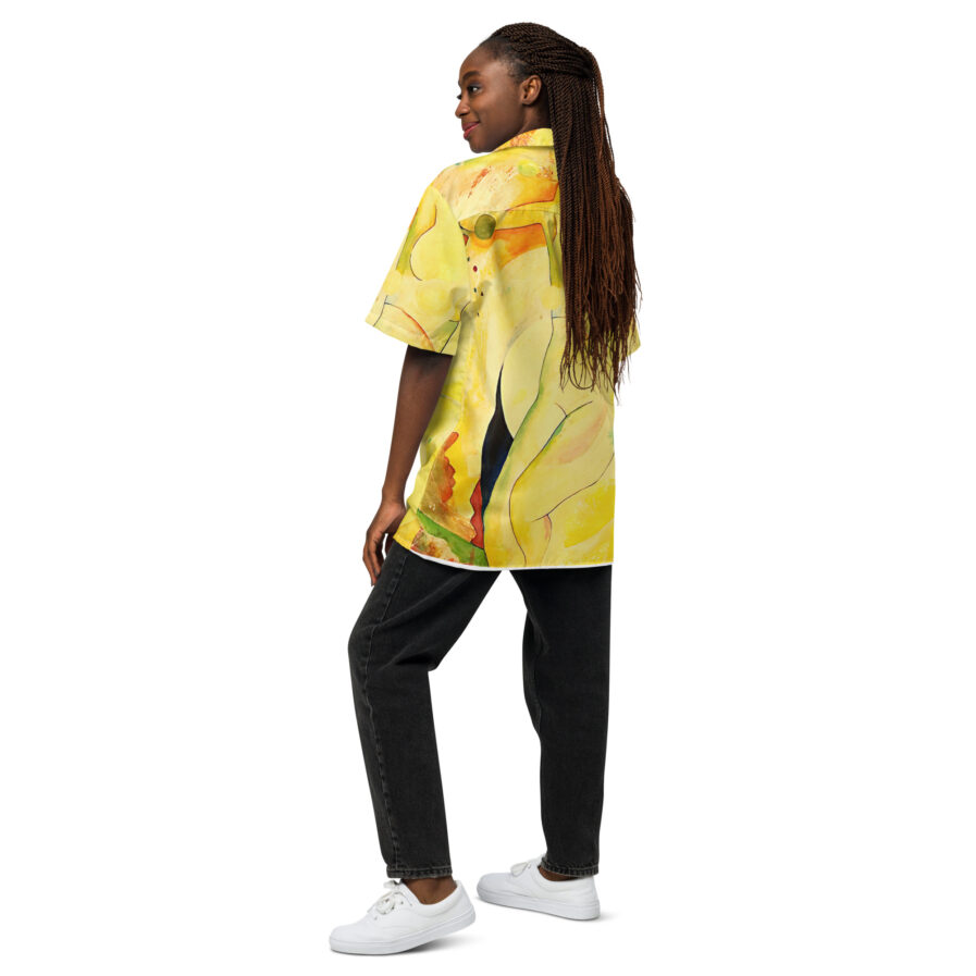 Domingo Swimming in Yellow Unisex Button Shirt - Image 2